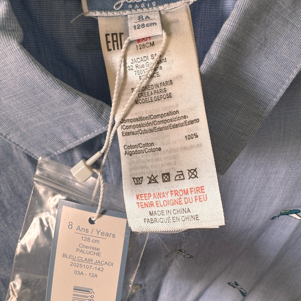 Jacadi button down boy shirt, size 8, never worn, new with tags. - Picture 2 of 3
